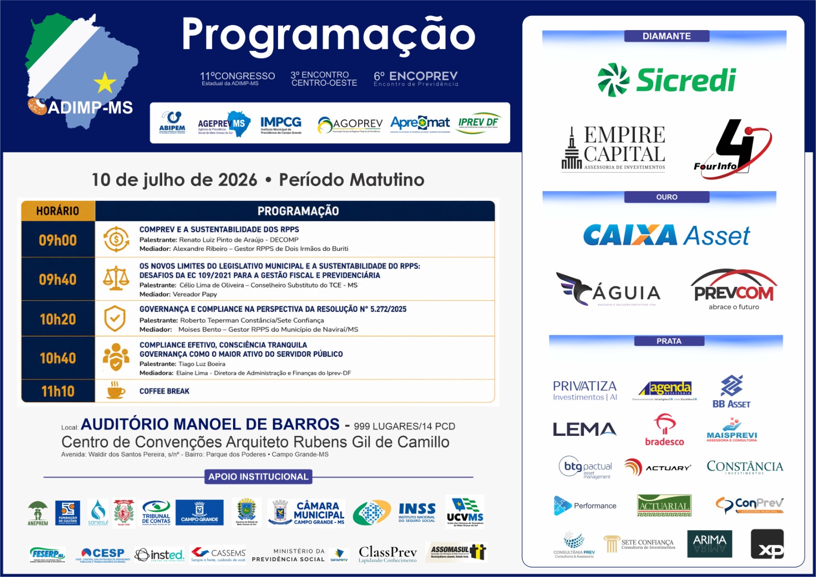 Programação da manhã de sexta-feira reúne especialistas para debater sustentabilidade, governança e compliance nos RPPS